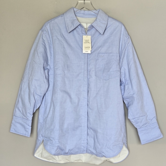 NWT MNG Mango Oversized Cotton Overshirt Jacket Shacket Shirt Blue Pockets M - Picture 12 of 13
